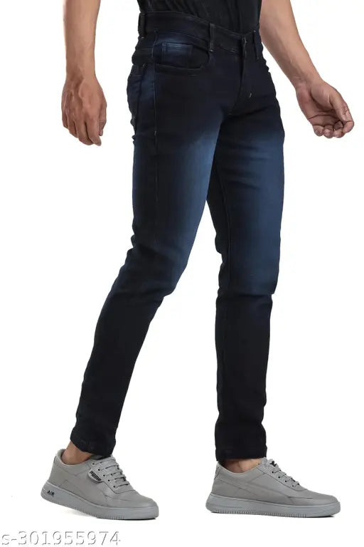 JEANS Men's Dyed/Washed Dark Blue Jeans