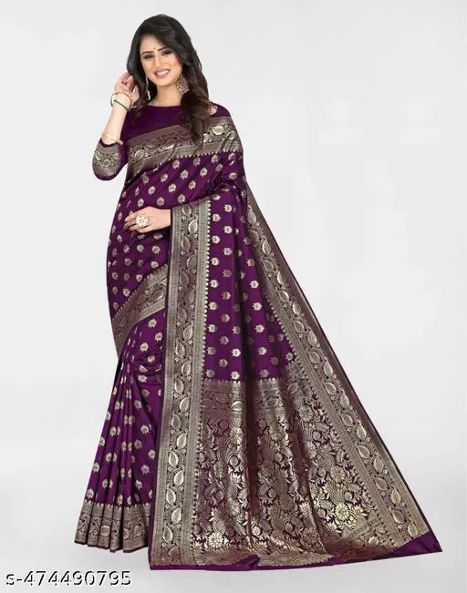 Wine Jacquard Banarasi Silk Saree