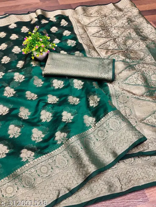 Latest B-green Ethinic Banarasi Jacquard Silk Saree