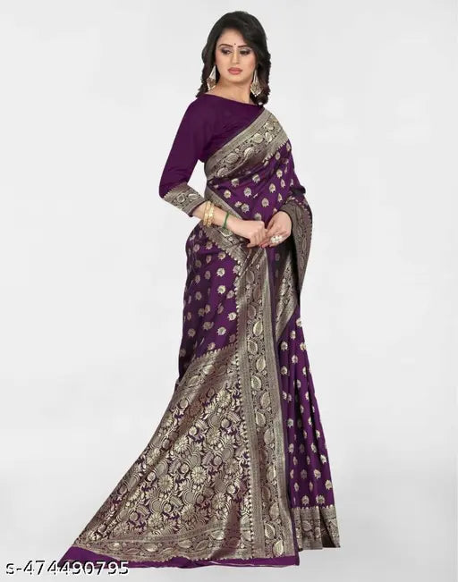 Wine Jacquard Banarasi Silk Saree