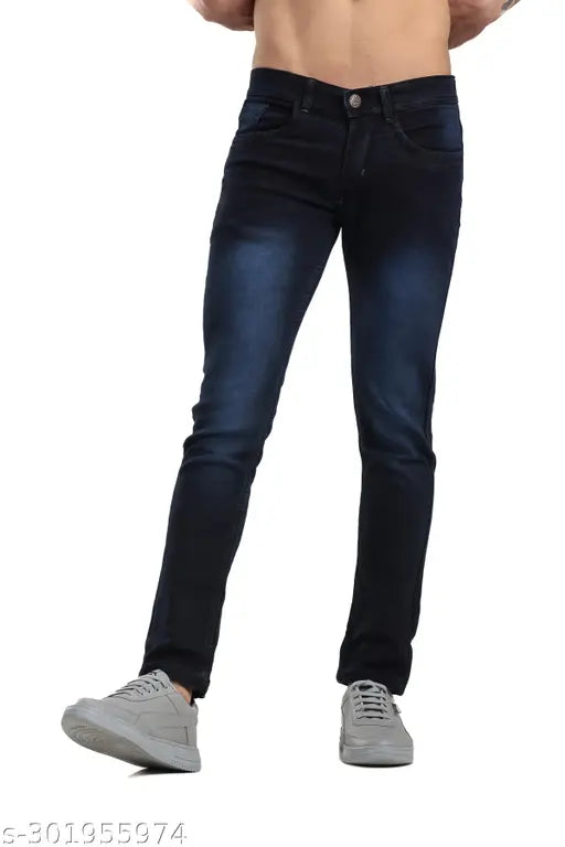 JEANS Men's Dyed/Washed Dark Blue Jeans