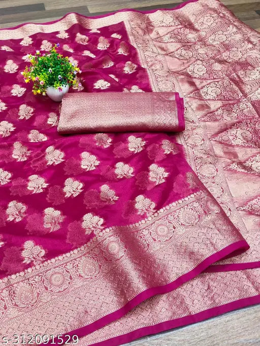 Latest B-green Ethinic Banarasi Jacquard Silk Saree