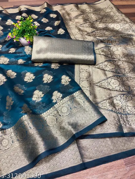 Latest B-green Ethinic Banarasi Jacquard Silk Saree